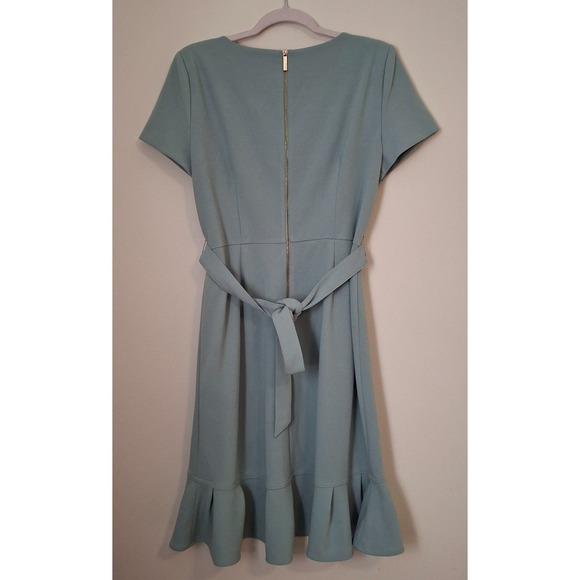 Calvin Klein Women's 12 Mint Green Ruffled Tulip-Hem Stretch Crepe Dress Belt - Picture 9 of 13